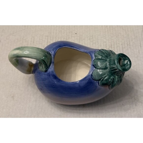 FITZ AND FLOYD MAJOLICA EGGPLANT CREAMER, SMALL PITCHER SAUCE 1987 Vintage - Picture 3 of 5